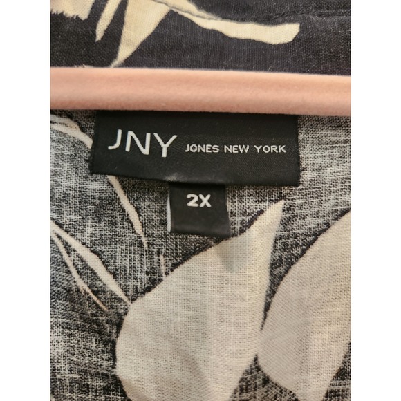 Jones New York Womens Black White Floral Linen Blend Button Down Shirt Top 2X - Picture 3 of 9